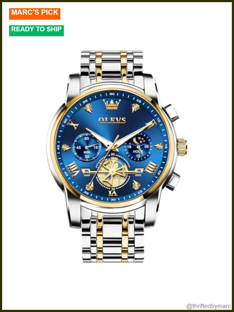 Men's Stainless Steel Chronograph Watch, Large Face Roman Numerals Diamond